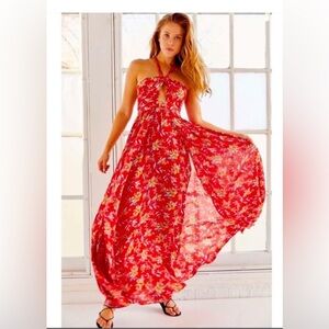 Kimchi blue Floral Halter Maxi Dress - Red